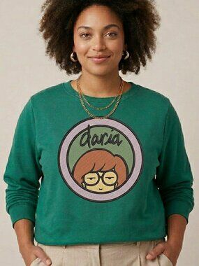 Daria Cozy Fleece Crew Neck Sweatshirt MTV 1X green plus size